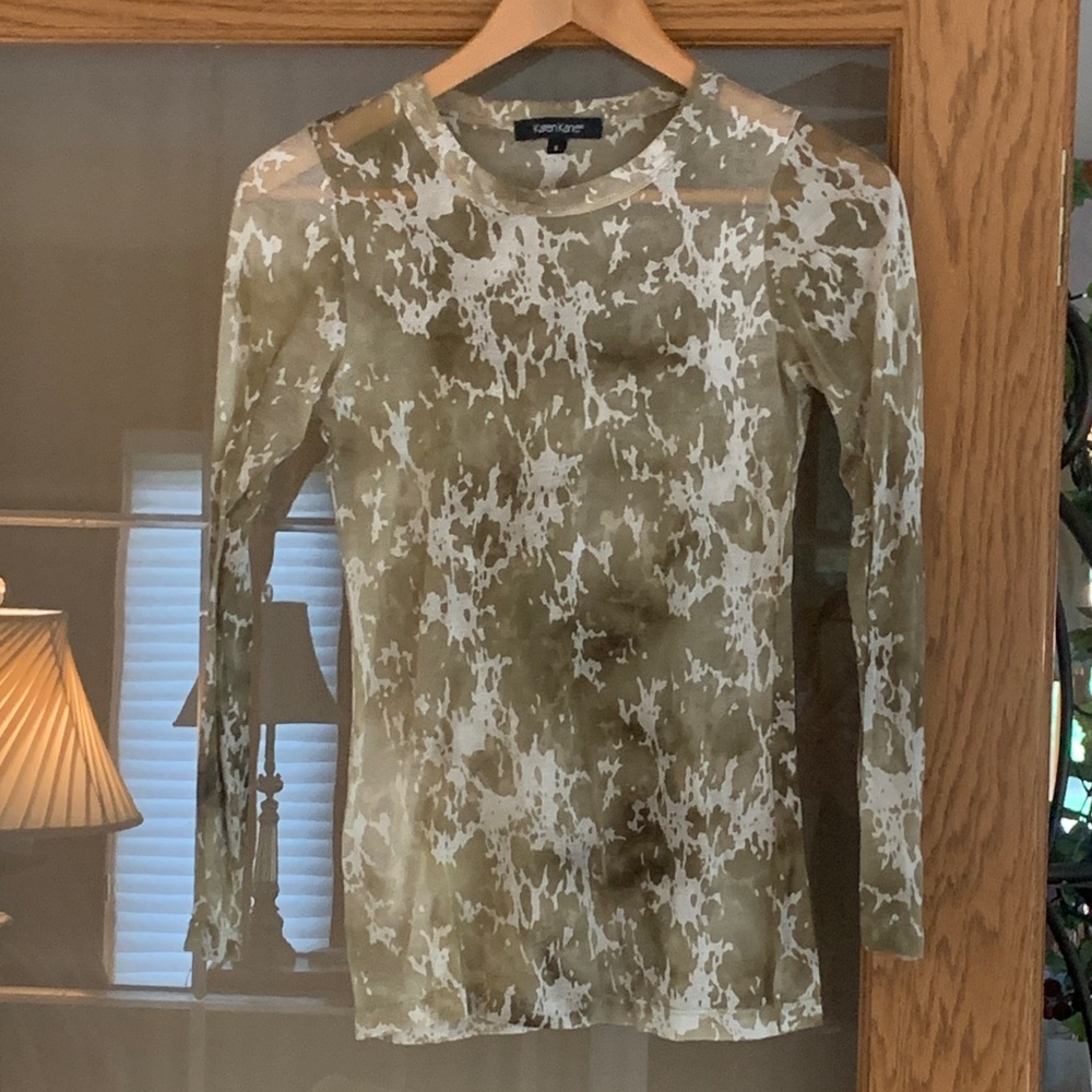 Karen Kane Olive and White Abstract Blouse